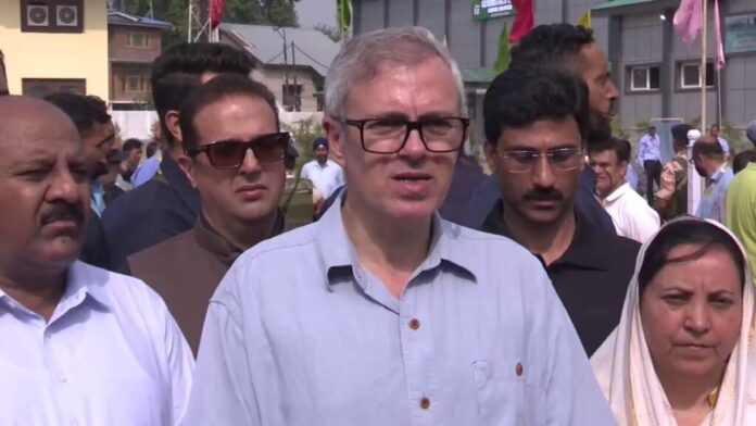 Omar Abdullah during a press conference in Jammu and Kashmir
